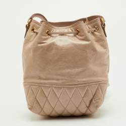 Pre Owned Miu Miu Beige Vitello Shine Leather Drawstring Bucket Bag