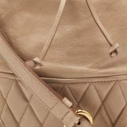 Pre Owned Miu Miu Beige Vitello Shine Leather Drawstring Bucket Bag
