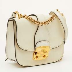 Pre Owned Miu Miu Pushlock Off White Madras Leather Crossbody Bag