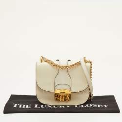 Pre Owned Miu Miu Pushlock Off White Madras Leather Crossbody Bag
