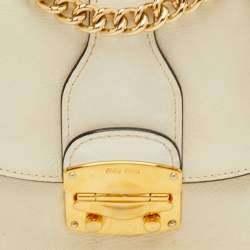 Pre Owned Miu Miu Pushlock Off White Madras Leather Crossbody Bag