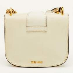 Pre Owned Miu Miu Pushlock Off White Madras Leather Crossbody Bag