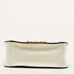 Pre Owned Miu Miu Pushlock Off White Madras Leather Crossbody Bag