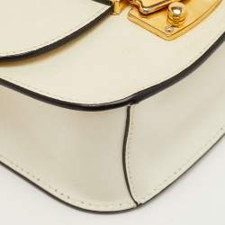 Pre Owned Miu Miu Pushlock Off White Madras Leather Crossbody Bag