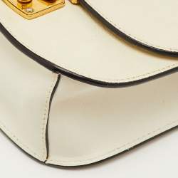 Pre Owned Miu Miu Pushlock Off White Madras Leather Crossbody Bag