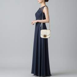 Pre Owned Miu Miu Pushlock Off White Madras Leather Crossbody Bag