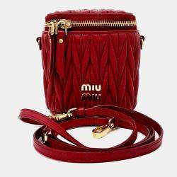 Pre Owned Miu Miu Red Leather Matrasse Micro Crossbody Bag
