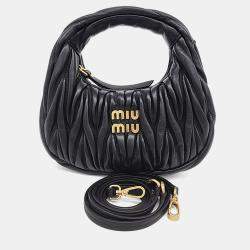Pre Owned Miu Miu Black Leather Wander Matrasse Mini Hobo Bag