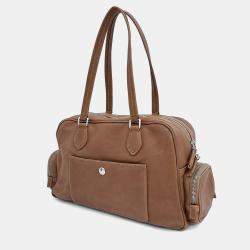 Pre Owned Miu Miu Brown Leather Napa Top Handle Pocket Bag