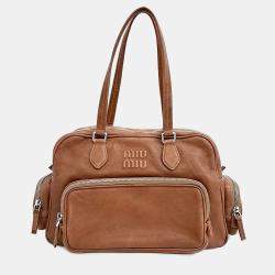 Pre Owned Miu Miu Brown Leather Napa Top Handle Pocket Bag