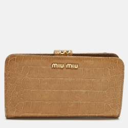 Pre Owned Miu Miu Brown Croc Embossed Leather Compact Wallet