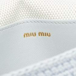Pre Owned Miu Miu Logo Flap Light Blue Knit Fabric Chain Bag