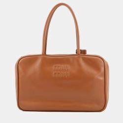 Pre Owned Miu Miu Miu Bow Handbag Leather Bag Brown
