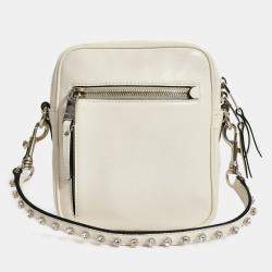 مملوكة مسبقًا Miu Miu White Leather Crystal Embellished Top Handle