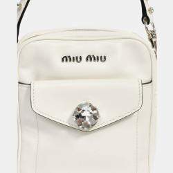 مملوكة مسبقًا Miu Miu White Leather Crystal Embellished Top Handle