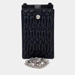 Pre Owned Miu Miu Black Leather Phone Holder and Crossbody Bag