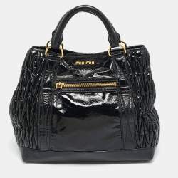 Pre Owned Miu Miu Black Matelassé Patent Leather Tote