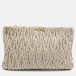 Pre Owned Miu Miu Grey Matelasse Leather Clutch
