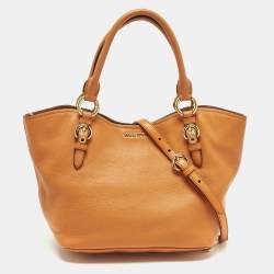 Pre Owned Miu Miu Orange Leather Open Shopper Tote