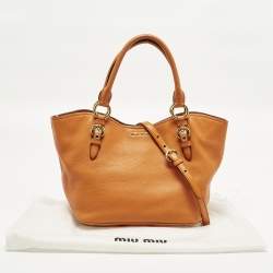 Pre Owned Miu Miu Orange Leather Open Shopper Tote