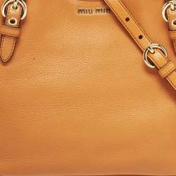 Pre Owned Miu Miu Orange Leather Open Shopper Tote