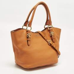 Pre Owned Miu Miu Orange Leather Open Shopper Tote