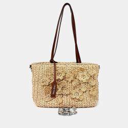 Pre Owned Miu Miu Beige, Brown Raffia Raffia Shoulder Bag