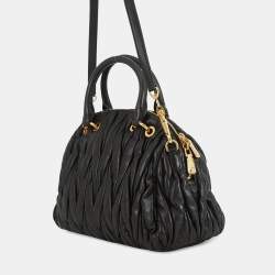 Pre Owned حقيبة يد ميوميو ماتيلاسيه بطريقتين جلد أسود