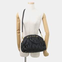 Pre Owned حقيبة يد ميوميو ماتيلاسيه بطريقتين جلد أسود