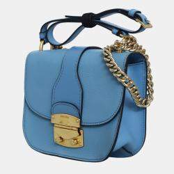 Pre Owned Miu Miu Blue Calf Leather Madras Crossbody Bag
