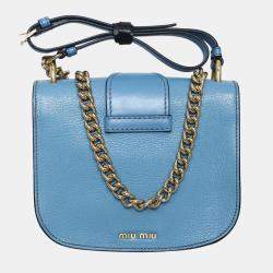 Pre Owned Miu Miu Blue Calf Leather Madras Crossbody Bag