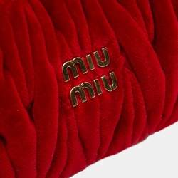 Pre Owned Miu Miu Red Mini Matelasse Velvet Wander Bag