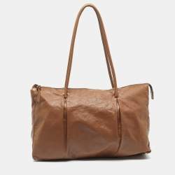 Pre Owned Miu Miu Brown Leather Vintage Zip Tote