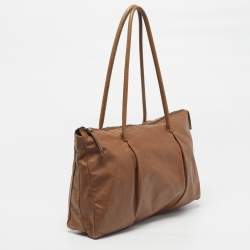 Pre Owned Miu Miu Brown Leather Vintage Zip Tote
