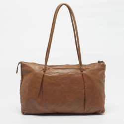 Pre Owned Miu Miu Brown Leather Vintage Zip Tote