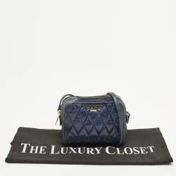 Pre Owned Miu Miu Navy Double Zip Navy Blue Matelassé Leather Crossbody Bag