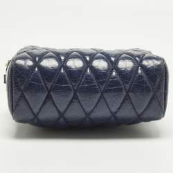 Pre Owned Miu Miu Navy Double Zip Navy Blue Matelassé Leather Crossbody Bag