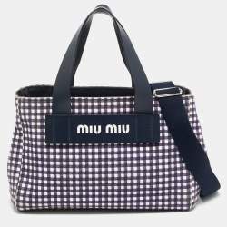 Pre Owned Miu Miu Blue/White Gingham Check Fabric Tote