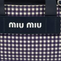 Pre Owned Miu Miu Blue/White Gingham Check Fabric Tote