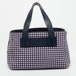 Pre Owned Miu Miu Blue/White Gingham Check Fabric Tote