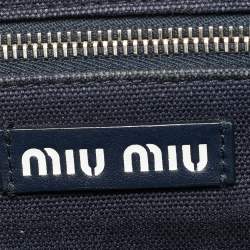 Pre Owned Miu Miu Blue/White Gingham Check Fabric Tote