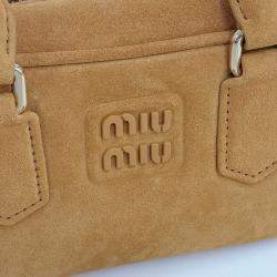 Pre Owned Miu Miu Yellow Suede Suede Arcadi Tote and Crossbody Bag