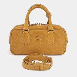 Pre Owned Miu Miu Yellow Suede Suede Arcadi Tote and Crossbody Bag