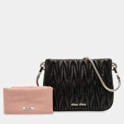 Pre Owned Miu Miu Black Nappa Matelasse Sassy Shoulder Bag