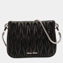 Pre Owned Miu Miu Black Nappa Matelasse Sassy Shoulder Bag
