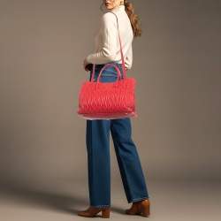 Pre Owned Miu Miu Snap Top Red Matelassé Leather Tote