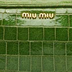 Pre Owned Miu Miu Green Croc Embossed Patent Leather Crossbody Bag