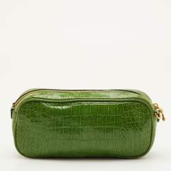 Pre Owned Miu Miu Green Croc Embossed Patent Leather Crossbody Bag