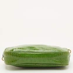 Pre Owned Miu Miu Green Croc Embossed Patent Leather Crossbody Bag