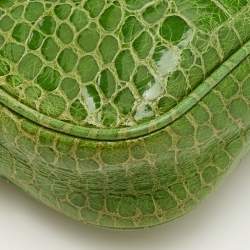 Pre Owned Miu Miu Green Croc Embossed Patent Leather Crossbody Bag